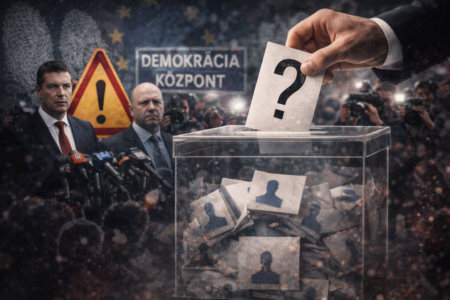 Szavazólapok és megfigyelés alatt álló választási jelenet absztrakt politikai feszültséggel