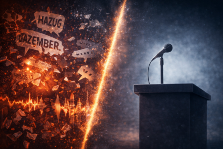 Bayer Zsolt Tisza kritika – agresszív hangnem és üres politikai párbeszéd vizuális ábrázolása