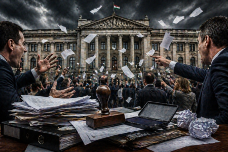 hivatal körüli politikai konfliktus és feszültség vizuális ábrázolása